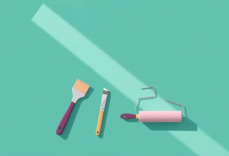 Outils de peinture disposés dans l'ordre des étapes du chantier