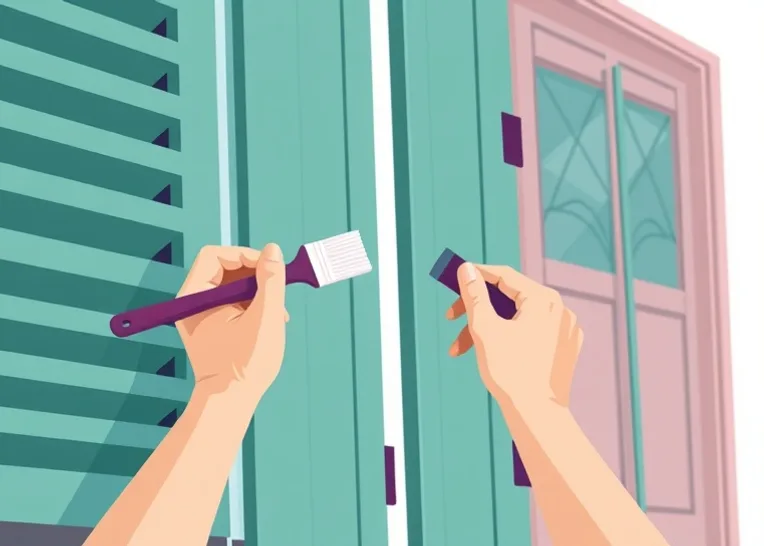 Mise en peinture au pinceau de volets et d'encadrements en bois