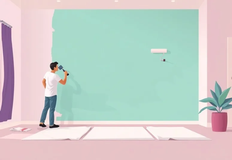 Peintre appliquant la peinture au rouleau sur un mur de salon